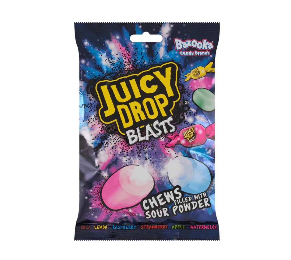 Bazooka Juicy Drop Blasts Chews Filled with Sour Powder – 120g