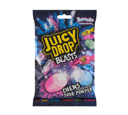 Bazooka Juicy Drop Blasts Kauwbonbons Gevuld met Zuur Poeder (120 g)