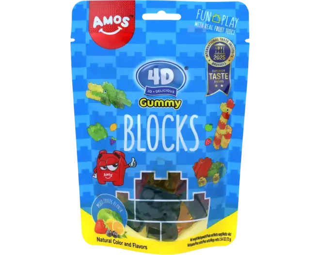 Amos 4D Gummy Blocks Mixed Fruits Flavor – 72g