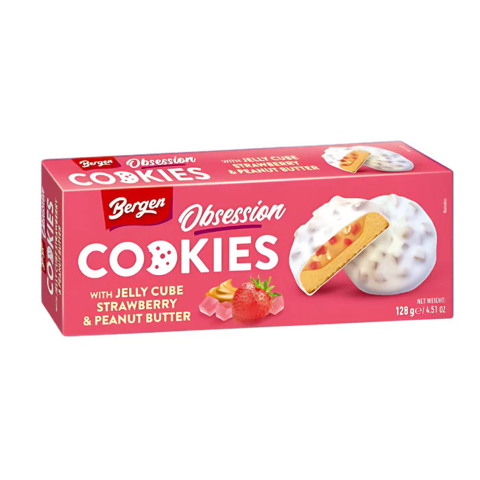 Bergen Jelly Cube Cookies Strawberry & Peanut Butter 128g | Filled Biscuits