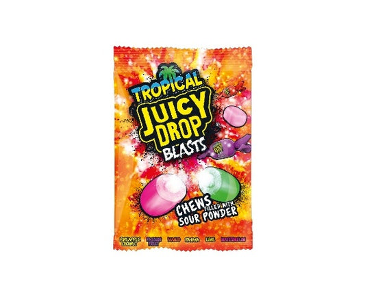 Bazooka Juicy Drop Blasts Tropical Chews with Sour Powder – 120g